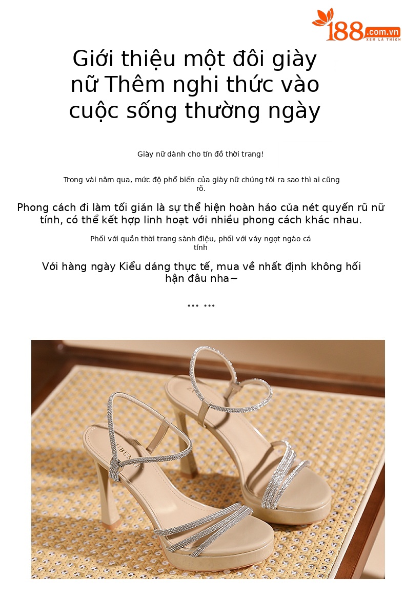 Sandal cao gót nữ mũi tròn hở ngón, đế platform, đính đá lấp lánh — màu đen chi tiết 2