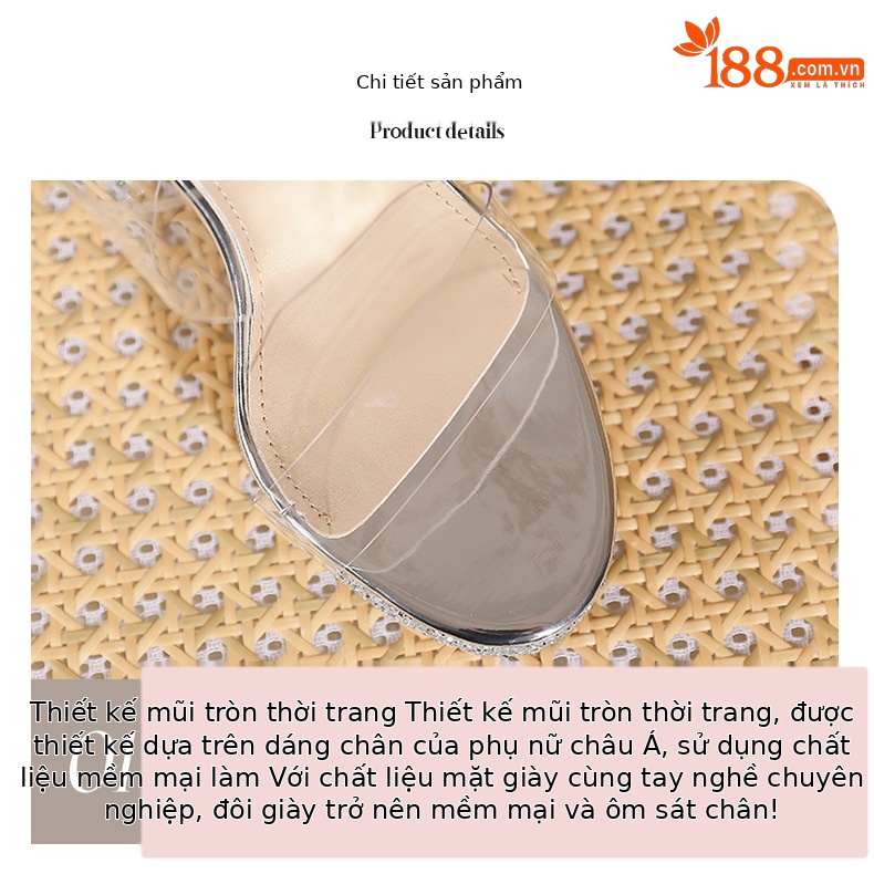 Sandal cao gót nữ hở mũi đế platform dày, quai ngang trong suốt, gót 11 cm — Bạc-11cm chi tiết 3