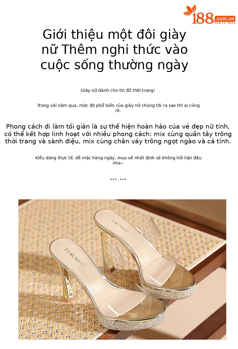 Sandal cao gót nữ hở mũi đế platform dày, quai ngang trong suốt, gót 11 cm — Bạc-11cm chi tiết 2