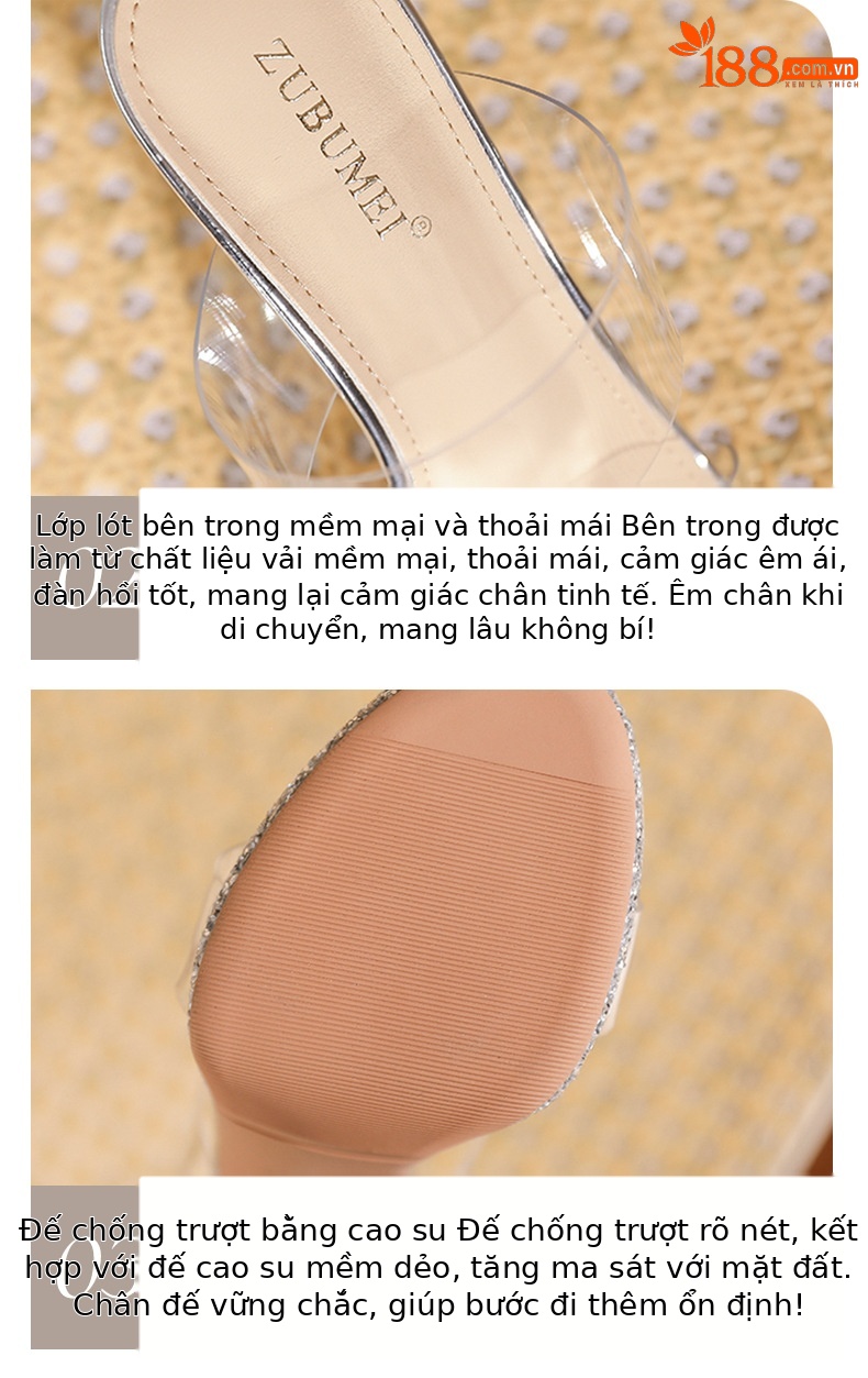Sandal cao gót nữ hở mũi đế platform dày, quai ngang trong suốt, gót 11 cm — Bạc-11cm chi tiết 4