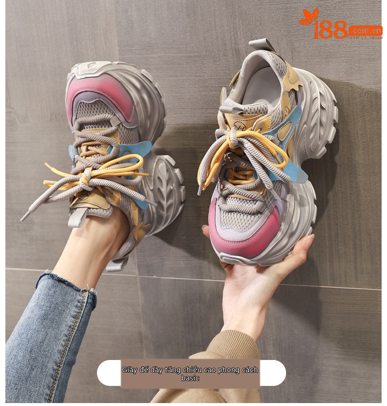 Giày sneaker nữ đế dày chunky lưới thoáng khí tăng chiều cao — màu sắc chi tiết 1