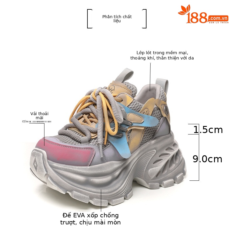Giày sneaker nữ đế dày chunky lưới thoáng khí tăng chiều cao — màu sắc chi tiết 2