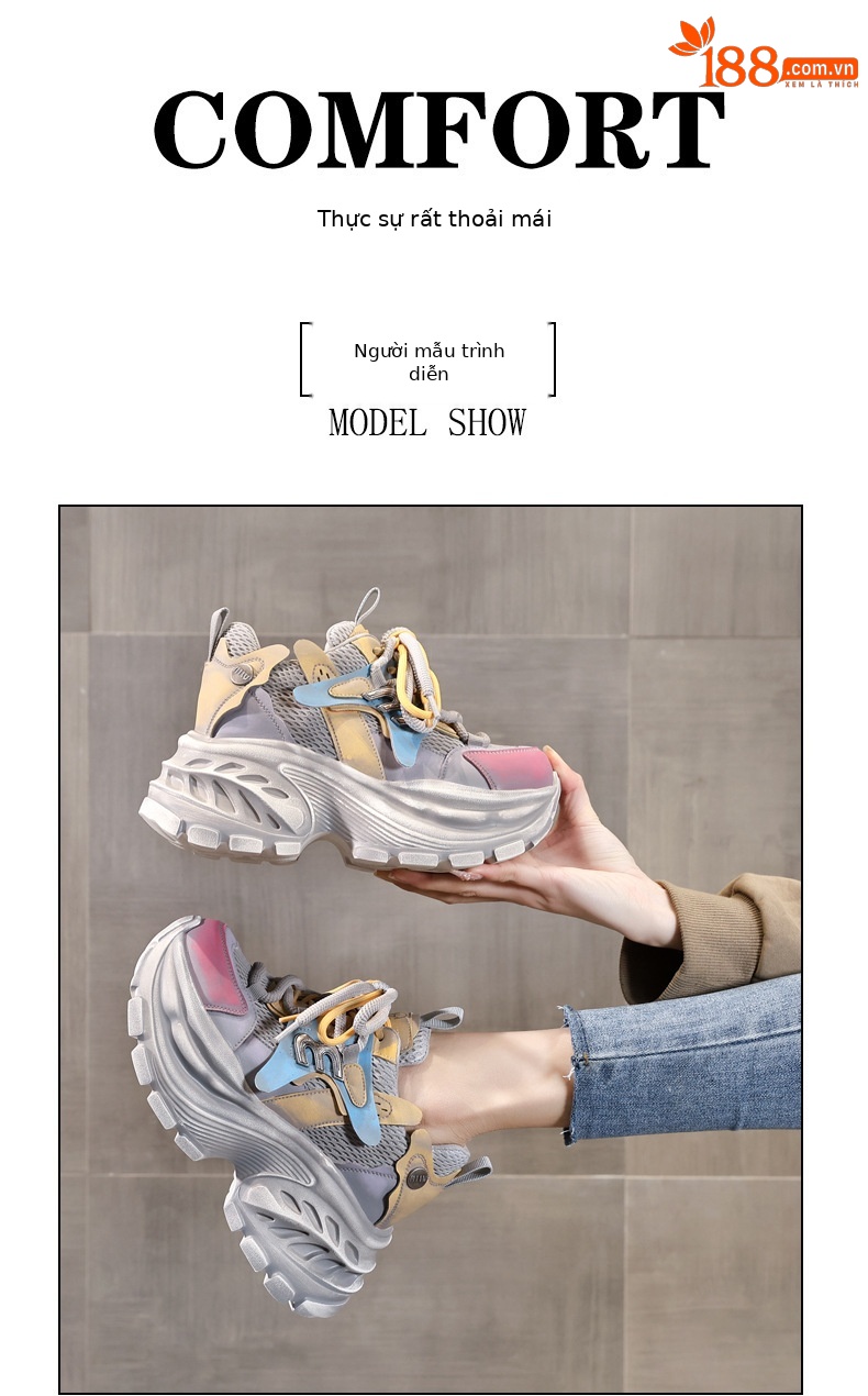 Giày sneaker nữ đế dày chunky lưới thoáng khí tăng chiều cao — màu sắc chi tiết 10