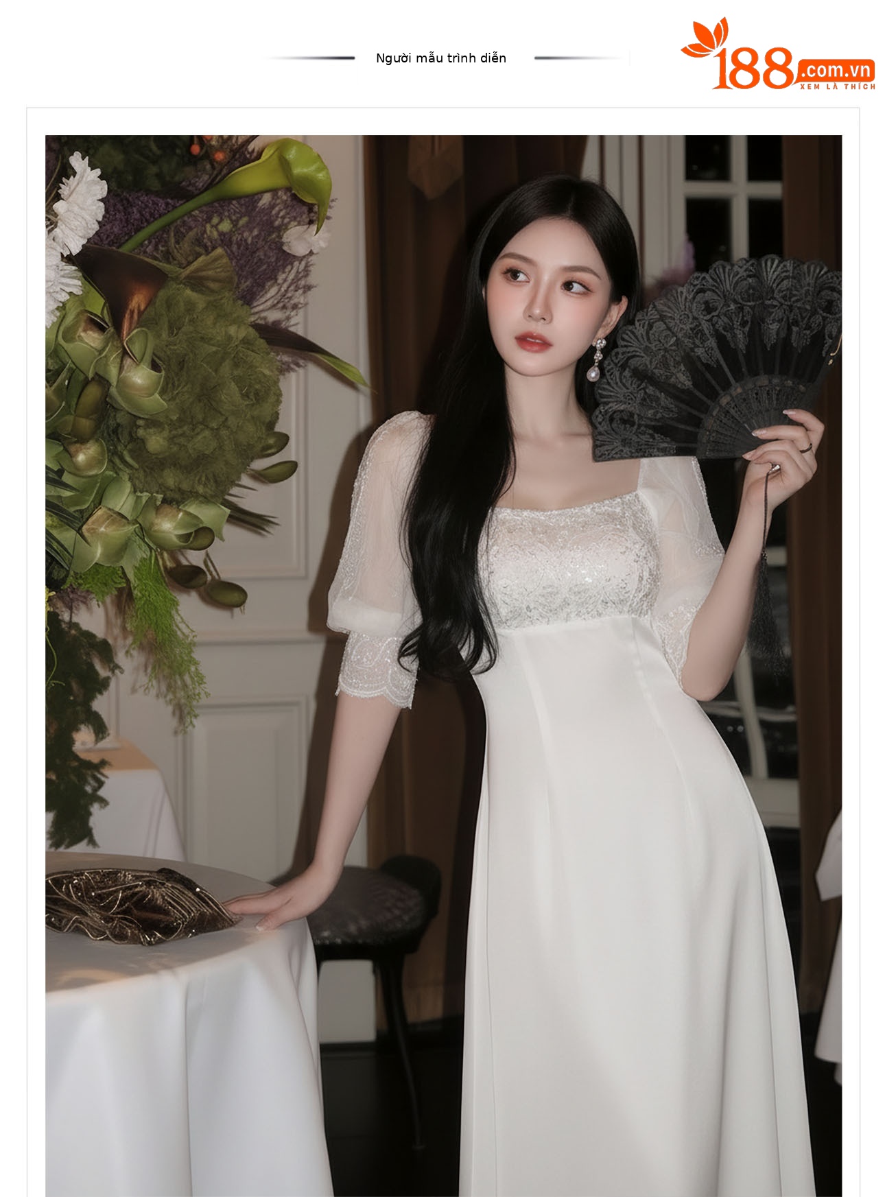 Đầm maxi nữ thắt eo tay dài ren cao cấp phong cách Pháp — màu trắng chi tiết 1
