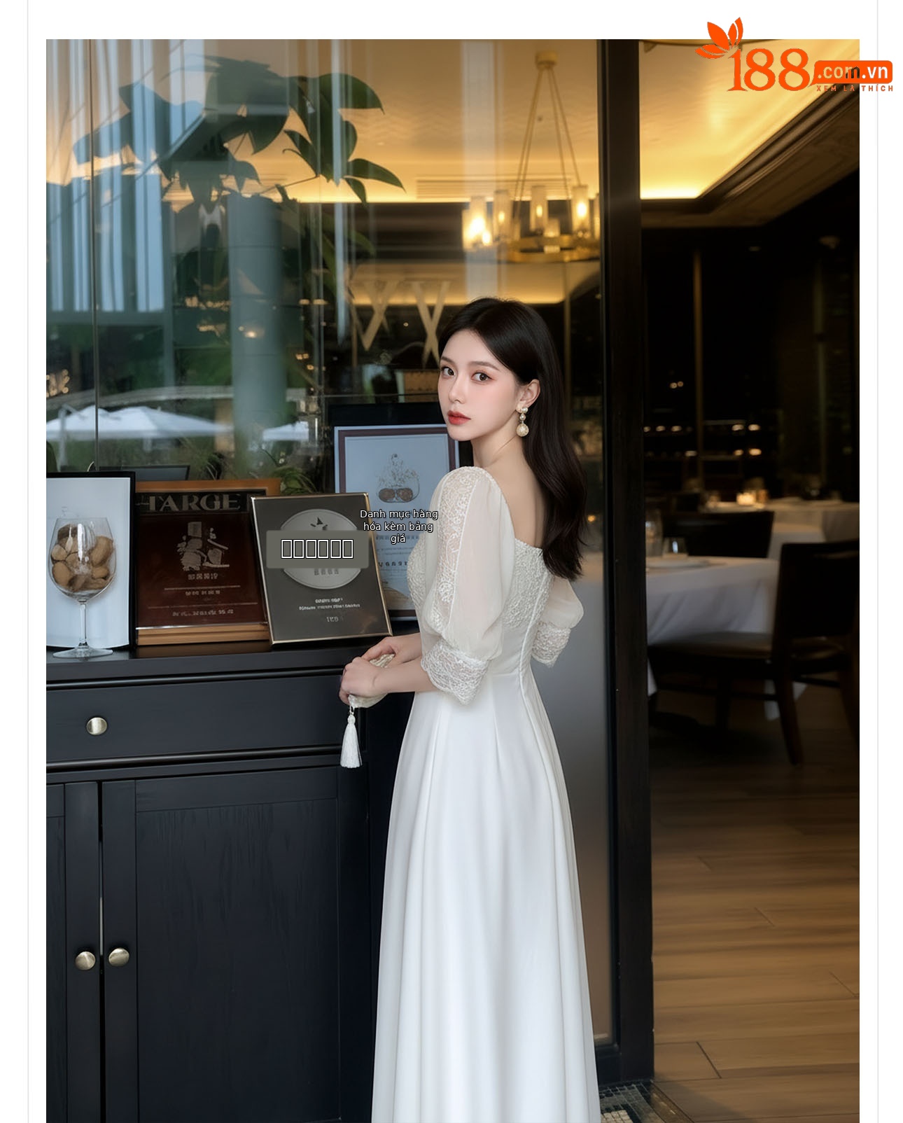 Đầm maxi nữ thắt eo tay dài ren cao cấp phong cách Pháp — màu trắng chi tiết 5