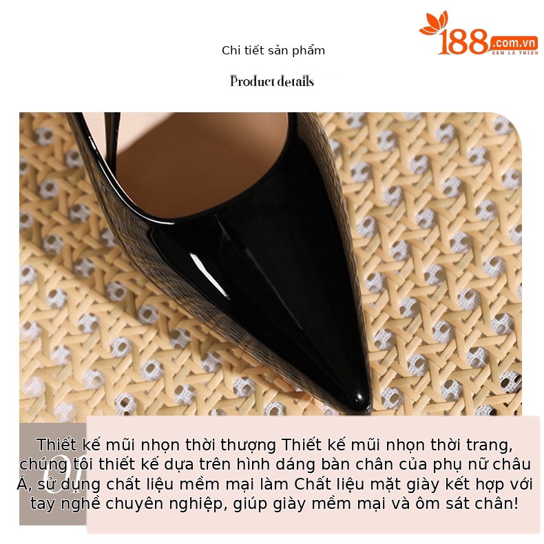 Giày cao gót nữ mũi nhọn gót nhọn 10 cm đế đỏ – phong cách công sở quyến rũ — Da trần-10cm chi tiết 3