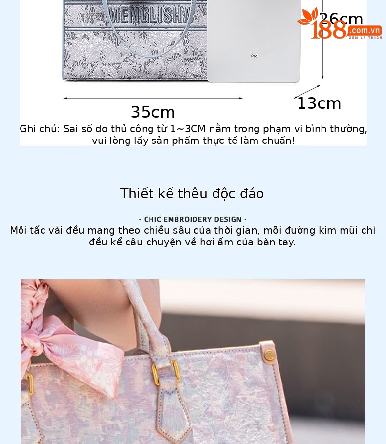 Túi tote nữ thêu họa tiết đeo chéo vai cá tính mùa thu đông chi tiết 6