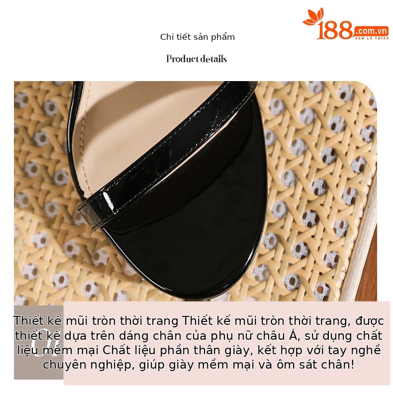 Sandal cao gót nữ mũi tròn quai chéo đan thanh lịch — màu đen chi tiết 4