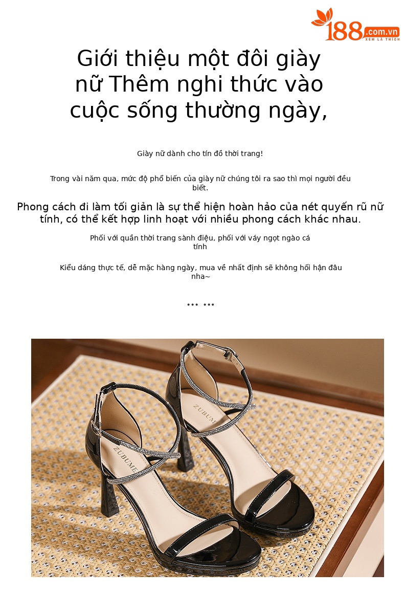 Sandal cao gót nữ mũi tròn quai chéo đan thanh lịch — màu đen chi tiết 2
