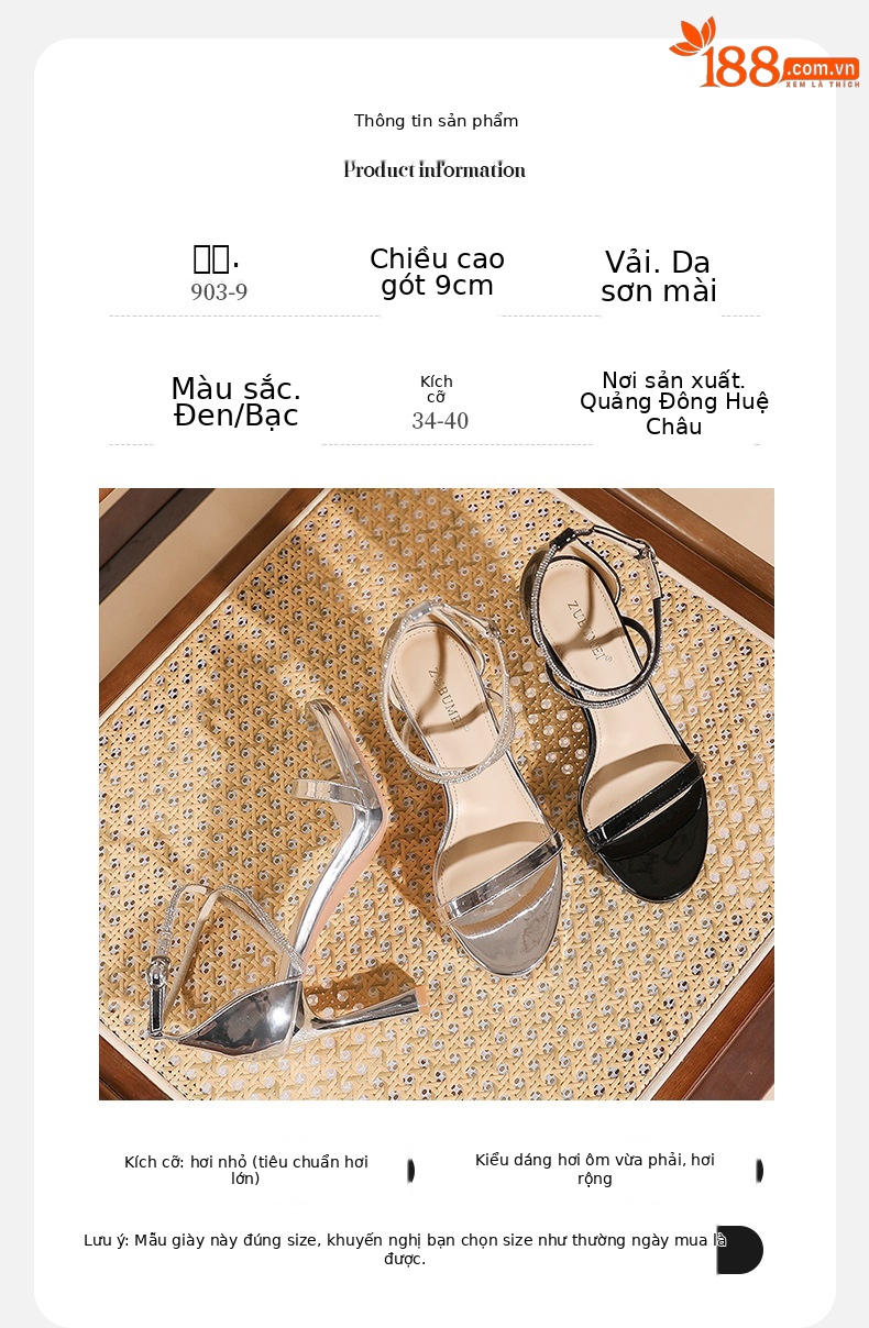 Sandal cao gót nữ mũi tròn quai chéo đan thanh lịch — màu đen chi tiết 3
