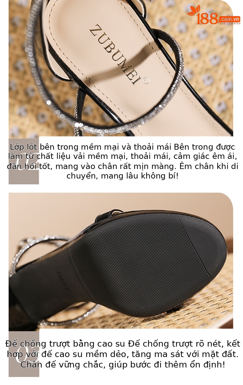 Sandal cao gót nữ mũi tròn quai chéo đan thanh lịch — màu đen chi tiết 5