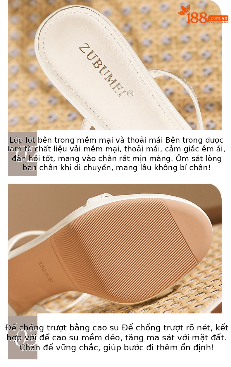 Sandal cao gót nữ mũi tròn kiểu Pháp, quai chéo buộc dây, gót nhọn 9 cm — trắng ngà chi tiết 5