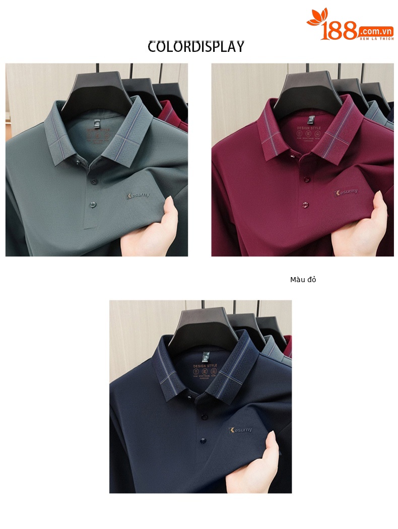Áo polo nam dài tay cổ bẻ phong cách công sở, chất liệu co giãn không nhăn — Tây Tạng chi tiết 2