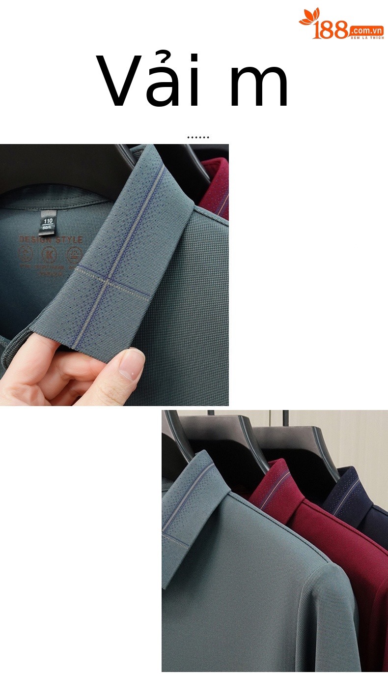 Áo polo nam dài tay cổ bẻ phong cách công sở, chất liệu co giãn không nhăn — Tây Tạng chi tiết 3