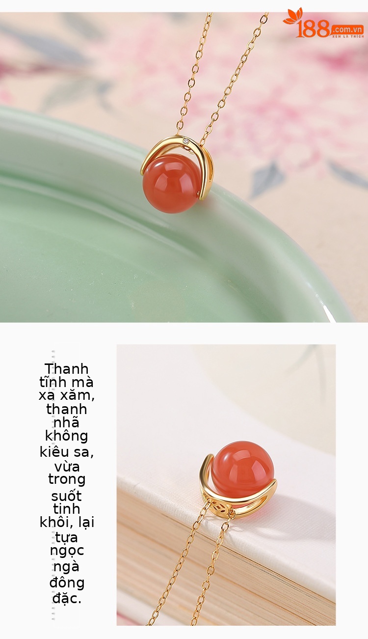Mặt dây chuyền bạc S925 mạ vàng hồng đính mã não mật ong sáp — Tiền thủy hồng (không bao gồm dây xích) chi tiết 3