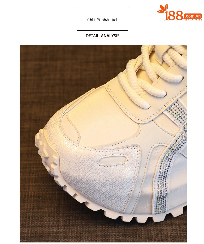 Giày sneaker nữ đế dày chunky đính đá rhinestone phong cách thể thao thời trang — màu be chi tiết 6
