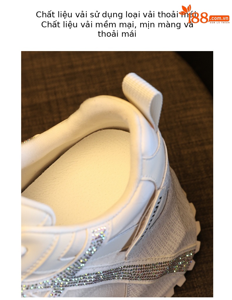 Giày sneaker nữ đế dày chunky đính đá rhinestone phong cách thể thao thời trang — màu be chi tiết 7