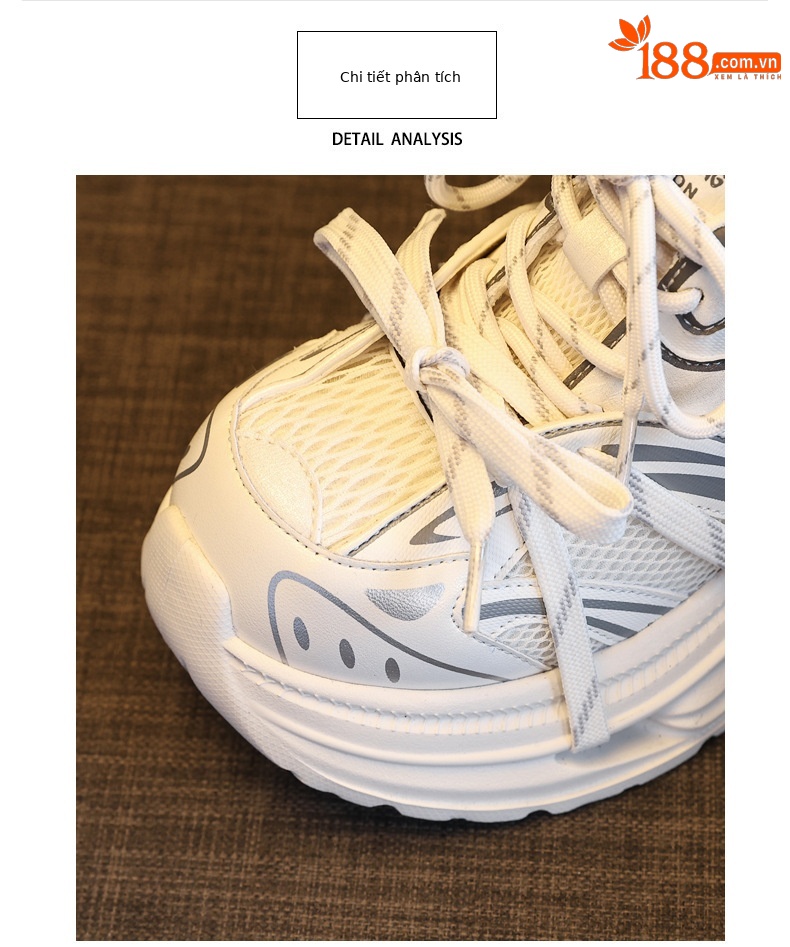 Giày sneaker nữ đế dày chunky lưới thoáng khí tăng chiều cao — màu trắng chi tiết 7