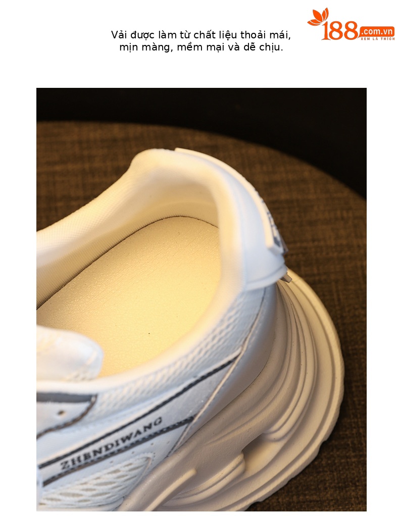 Giày sneaker nữ đế dày chunky lưới thoáng khí tăng chiều cao — màu trắng chi tiết 8