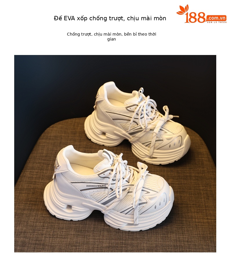 Giày sneaker nữ đế dày chunky lưới thoáng khí tăng chiều cao — màu trắng chi tiết 10