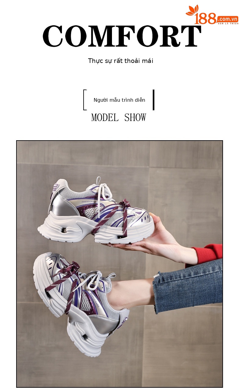 Giày sneaker nữ đế dày chunky lưới thoáng khí tăng chiều cao — màu trắng chi tiết 11