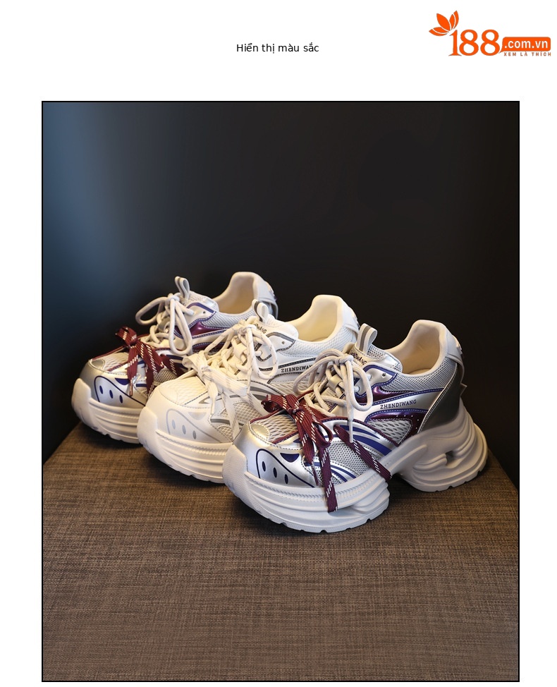 Giày sneaker nữ đế dày chunky lưới thoáng khí tăng chiều cao — màu trắng chi tiết 18
