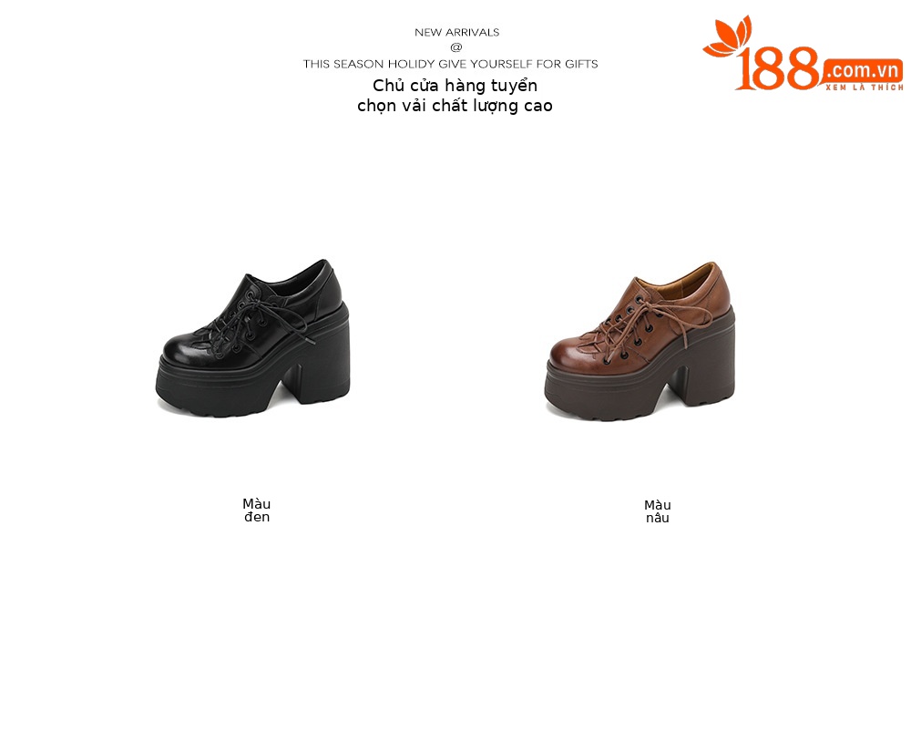Giày cao gót nữ da thật phong cách Anh quốc cổ điển gót vuông 12 cm đế platform — màu nâu chi tiết 2