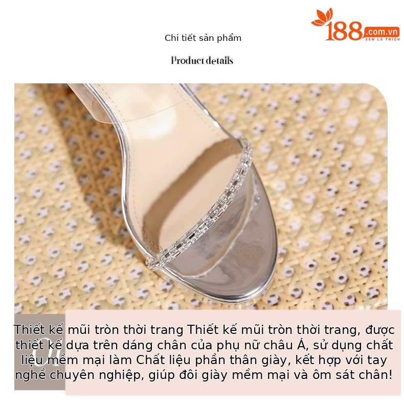 Sandal cao gót nữ quai ngang trong suốt, gót nhọn 9 cm, đế platform — trà sữa chi tiết 4