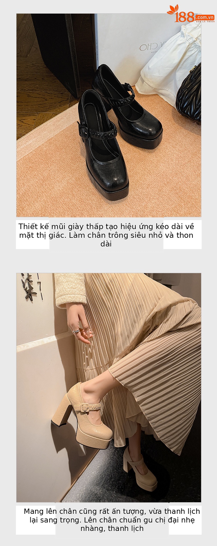Giày cao gót Mary Jane nữ đế xuồng platform gót 12 cm, quai ngang khóa, mũi nhọn — màu đen, màu mơ chi tiết 5