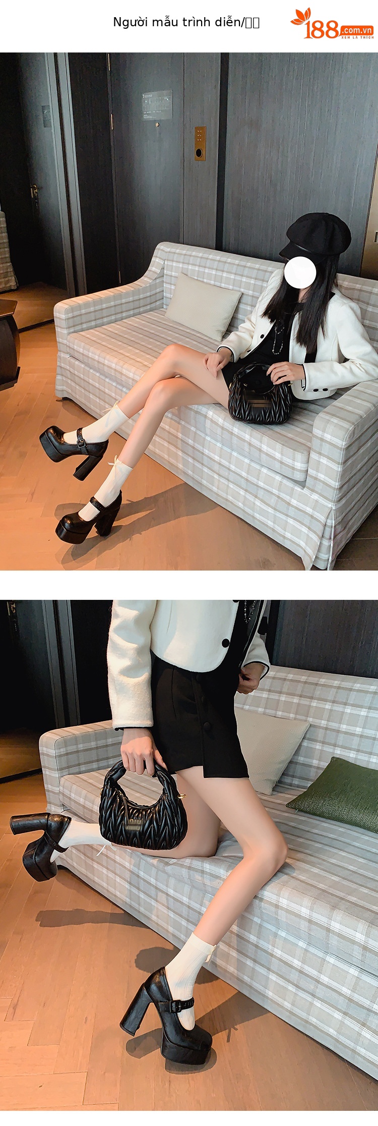 Giày cao gót Mary Jane nữ đế xuồng platform gót 12 cm, quai ngang khóa, mũi nhọn — màu đen, màu mơ chi tiết 7