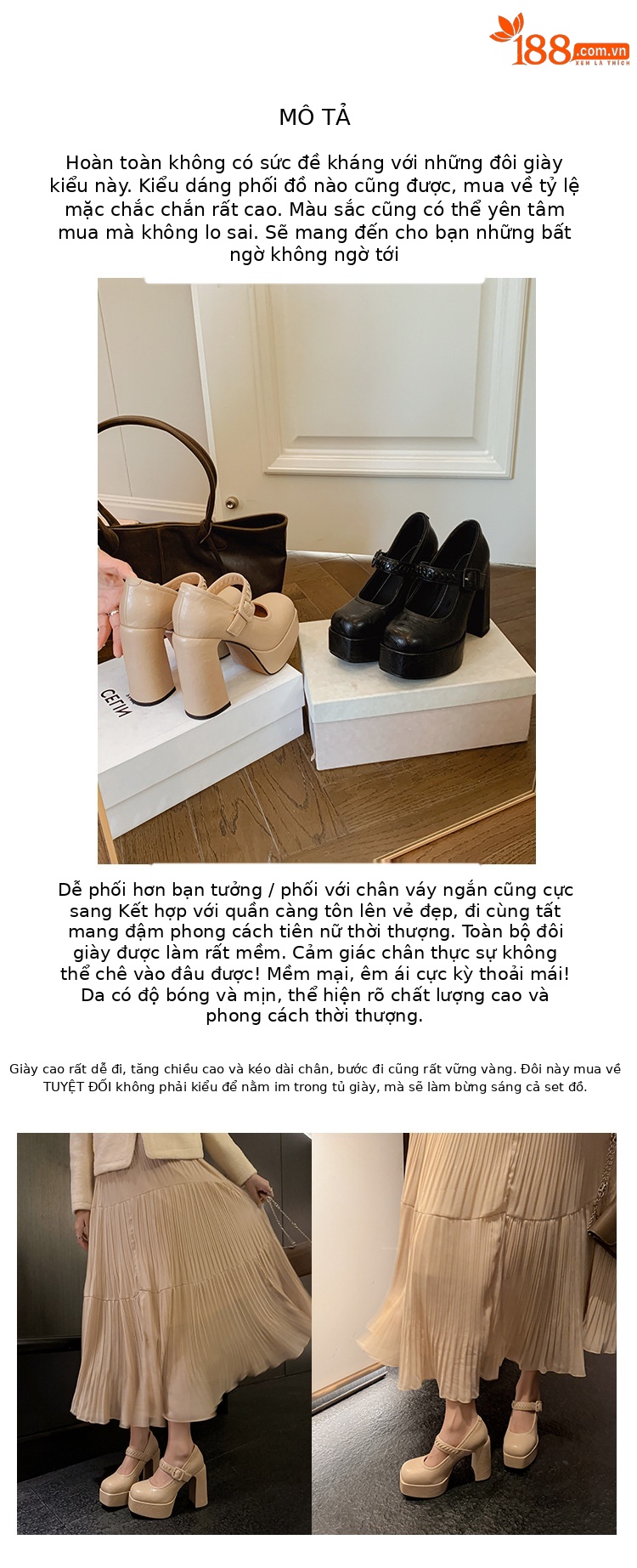 Giày cao gót Mary Jane nữ đế xuồng platform gót 12 cm, quai ngang khóa, mũi nhọn — màu đen, màu mơ chi tiết 2