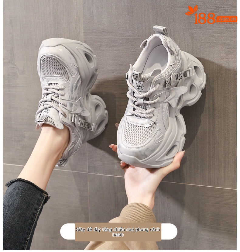 Giày sneaker nữ đế dày chunky lưới thoáng khí, tăng chiều cao 10.5 cm — màu trắng chi tiết 1