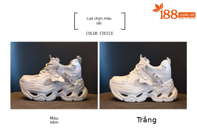 Giày sneaker nữ đế dày chunky lưới thoáng khí, tăng chiều cao 10.5 cm — màu trắng chi tiết 2
