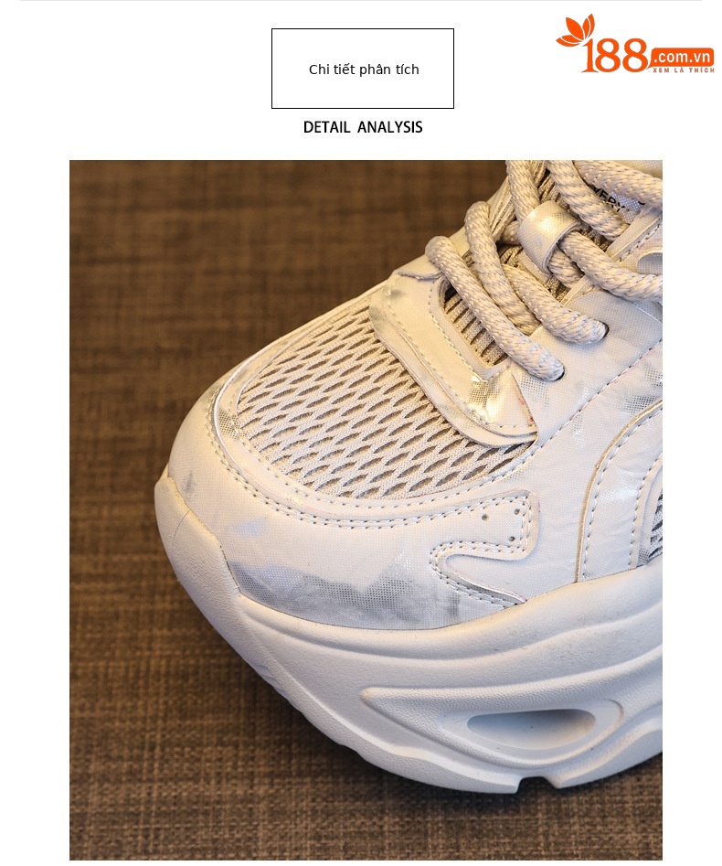 Giày sneaker nữ đế dày chunky lưới thoáng khí, tăng chiều cao 10.5 cm — màu trắng chi tiết 7