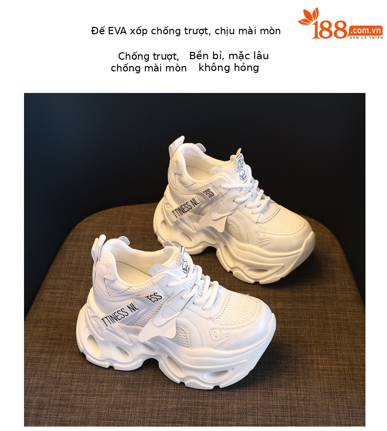 Giày sneaker nữ đế dày chunky lưới thoáng khí, tăng chiều cao 10.5 cm — màu trắng chi tiết 10