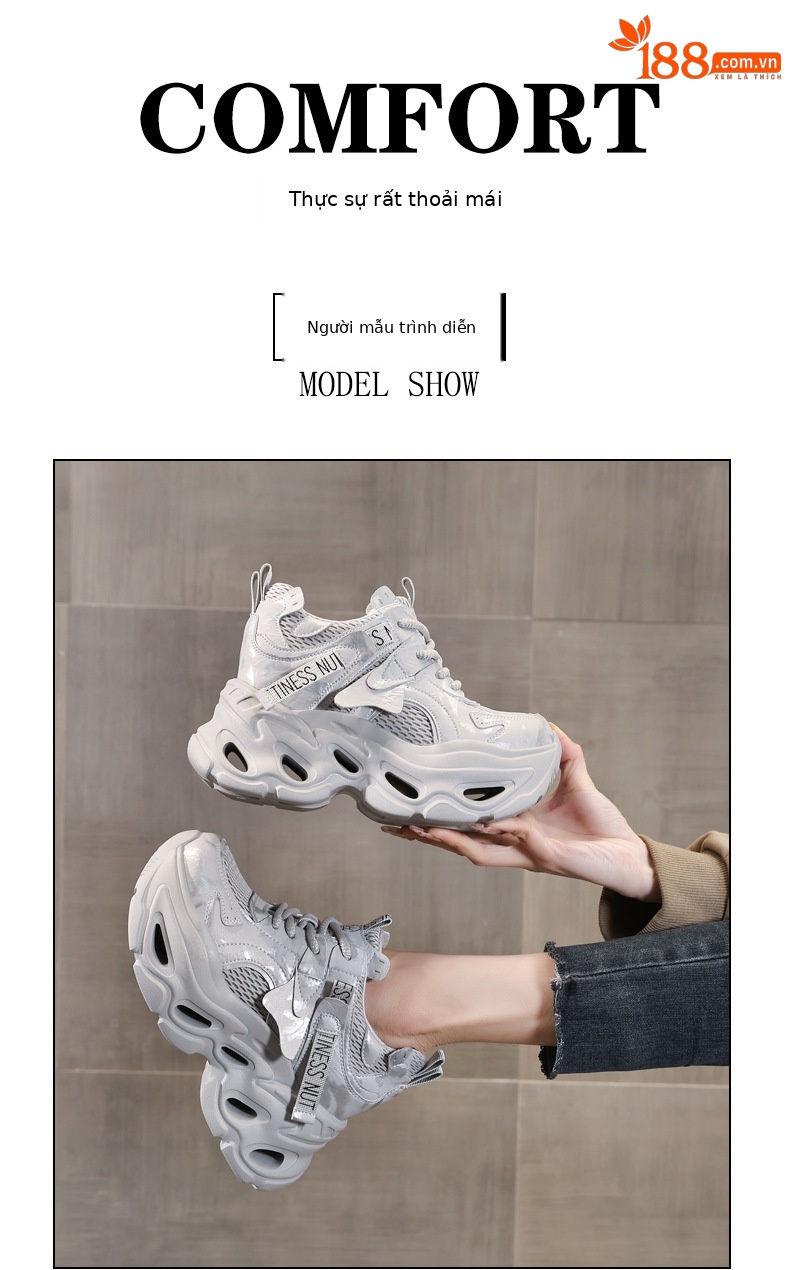 Giày sneaker nữ đế dày chunky lưới thoáng khí, tăng chiều cao 10.5 cm — màu trắng chi tiết 11