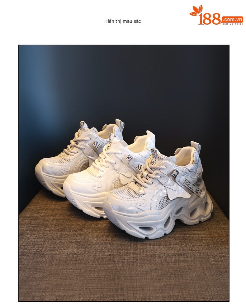 Giày sneaker nữ đế dày chunky lưới thoáng khí, tăng chiều cao 10.5 cm — màu trắng chi tiết 18