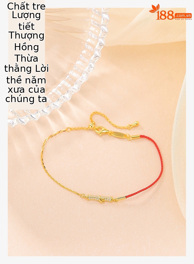Vòng tay bạc S925 mạ vàng kiểu tre may mắn dây đỏ bản mệnh tinh tế — Một cái chi tiết 1