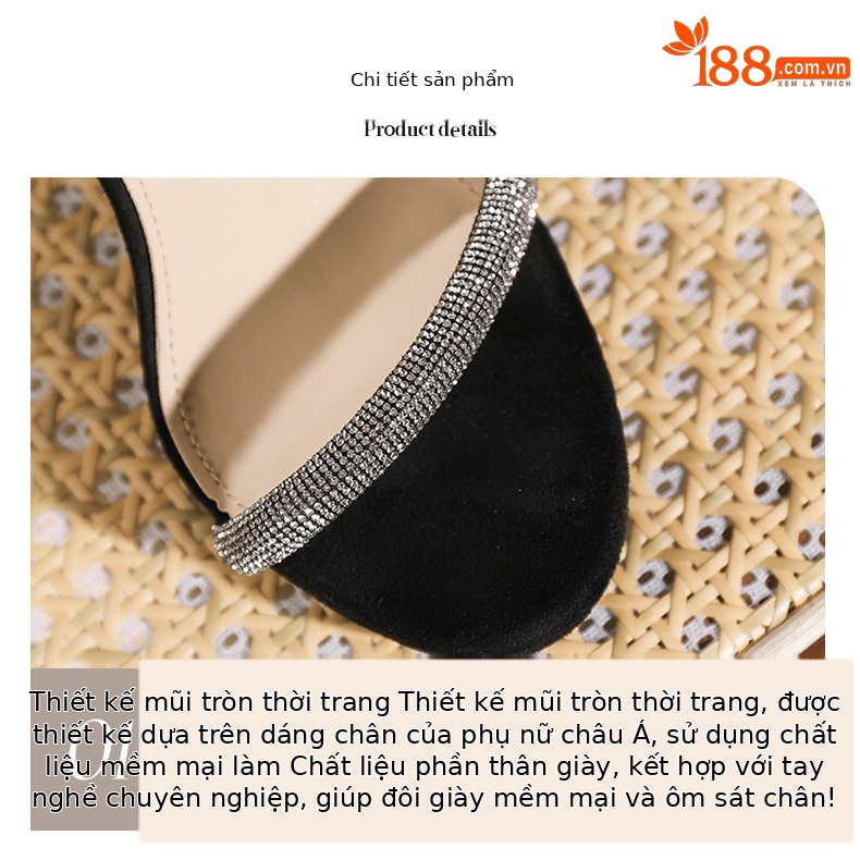 Sandal cao gót nữ quai ngang đính đá mũi nhọn gót 9 cm — màu hồng nude chi tiết 3
