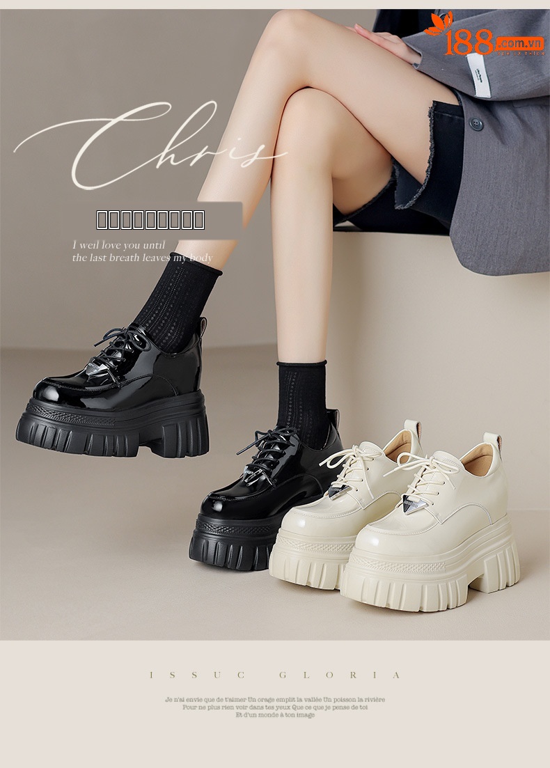 Giày loafer nữ đế xuồng platform buộc dây, gót ẩn tăng chiều cao — màu đen chi tiết 2