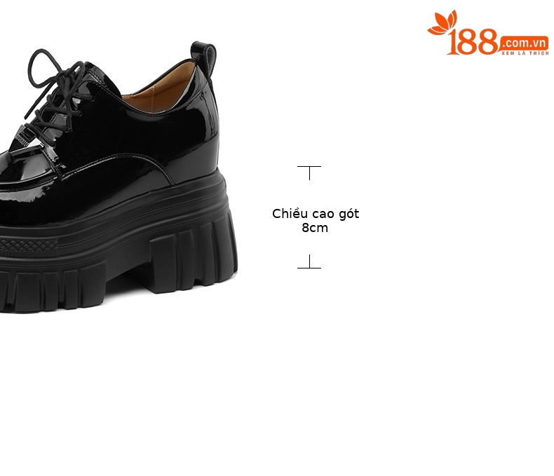 Giày loafer nữ đế xuồng platform buộc dây, gót ẩn tăng chiều cao — màu đen chi tiết 4