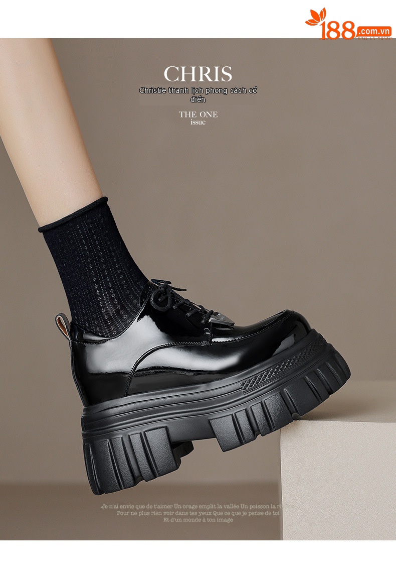 Giày loafer nữ đế xuồng platform buộc dây, gót ẩn tăng chiều cao — màu đen chi tiết 5