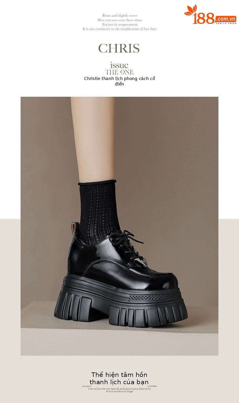 Giày loafer nữ đế xuồng platform buộc dây, gót ẩn tăng chiều cao — màu đen chi tiết 7