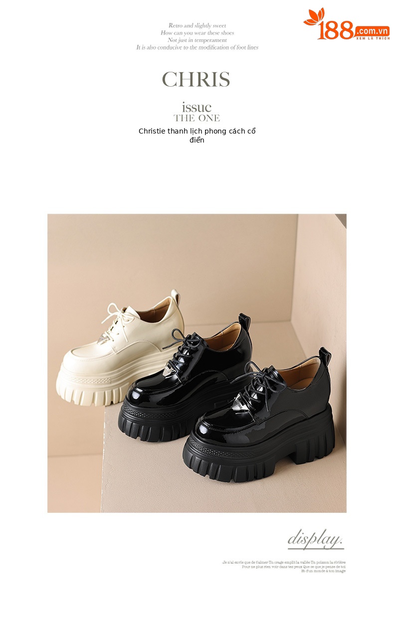 Giày loafer nữ đế xuồng platform buộc dây, gót ẩn tăng chiều cao — màu đen chi tiết 12