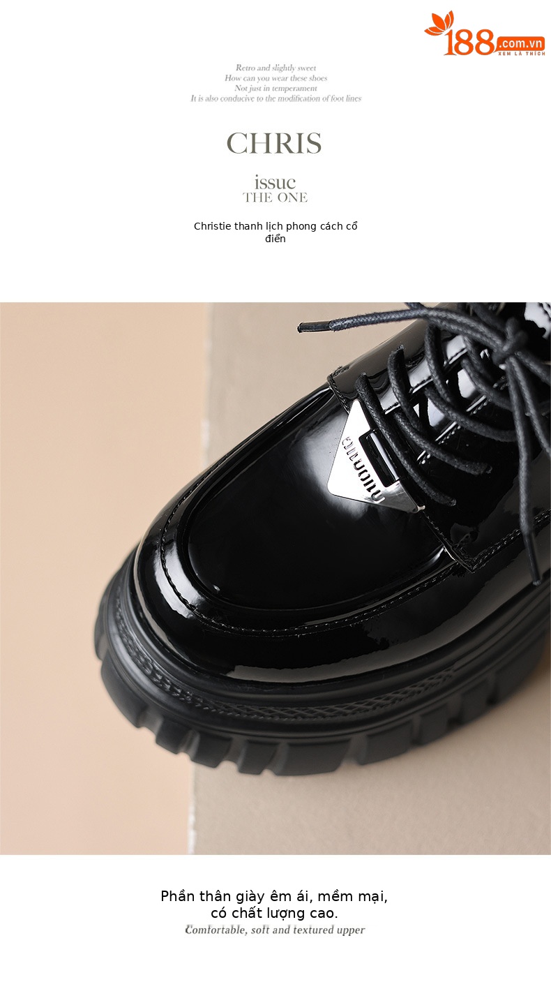 Giày loafer nữ đế xuồng platform buộc dây, gót ẩn tăng chiều cao — màu đen chi tiết 15