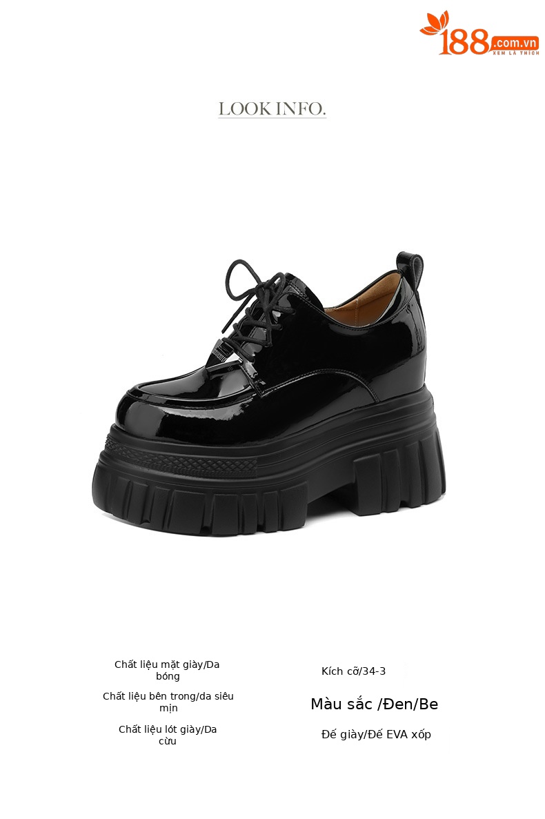 Giày loafer nữ đế xuồng platform buộc dây, gót ẩn tăng chiều cao — màu đen chi tiết 3