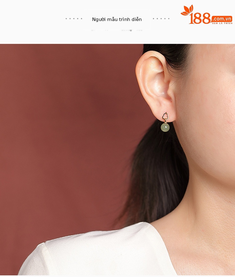 Bông tai bạc S925 mạ vàng đính ngọc mật sáp hình hồ lô tròn đơn giản — Mật ong sáp chi tiết 5