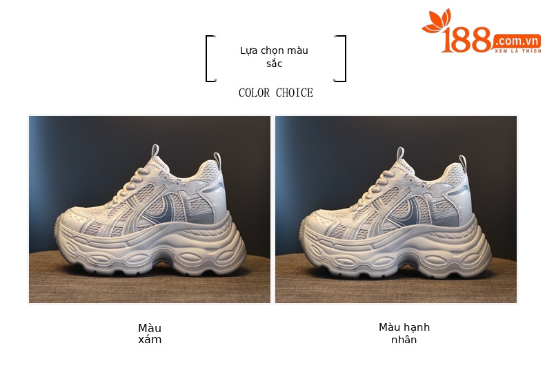 Giày sneaker nữ đế dày chunky phong cách dad sneaker, lưới thoáng khí, tăng chiều cao — màu xám chi tiết 2