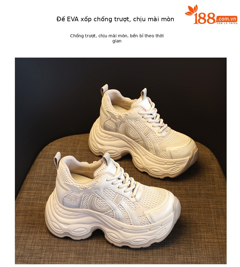 Giày sneaker nữ đế dày chunky phong cách dad sneaker, lưới thoáng khí, tăng chiều cao — màu xám chi tiết 10