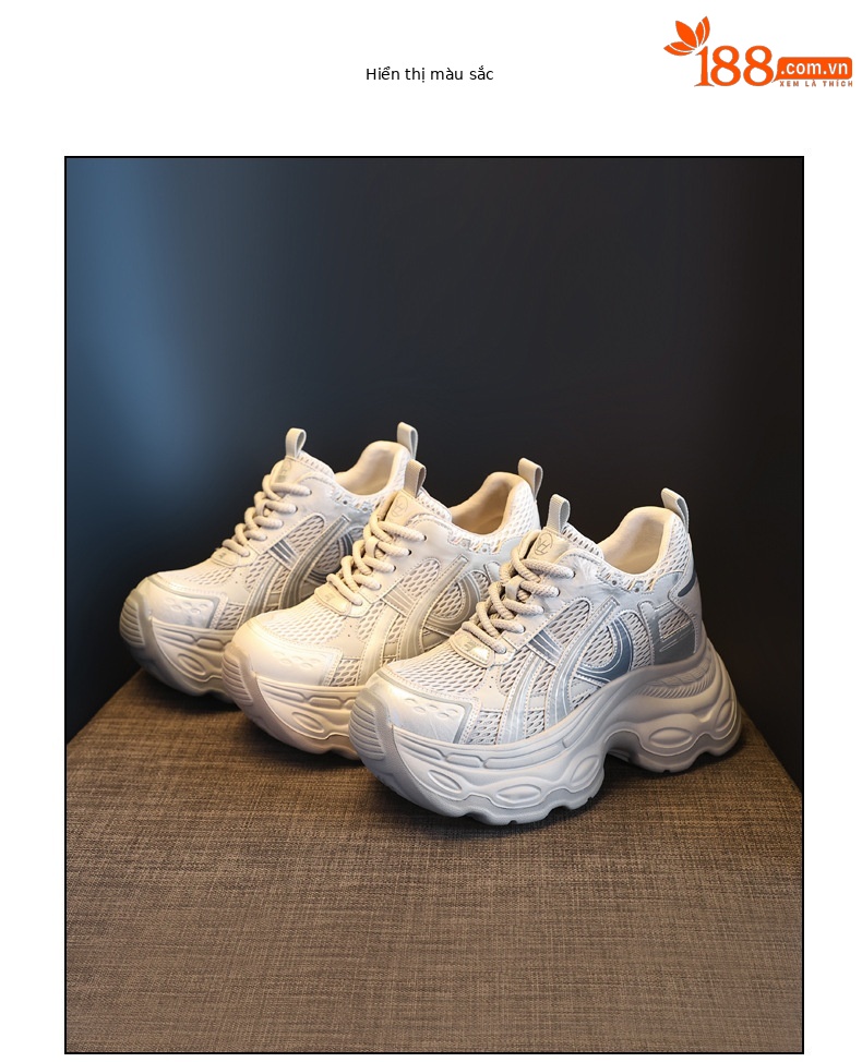 Giày sneaker nữ đế dày chunky phong cách dad sneaker, lưới thoáng khí, tăng chiều cao — màu xám chi tiết 18